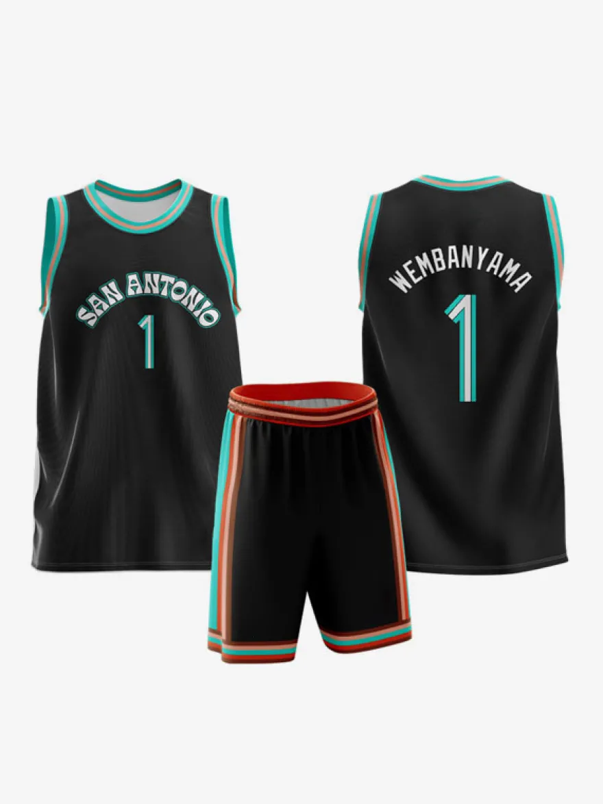 Maillot de Basketball San Antonio Spurs 2026 City Édition No 1 WEMBANYAMA Homme 2 Pièces Adulte Enfant