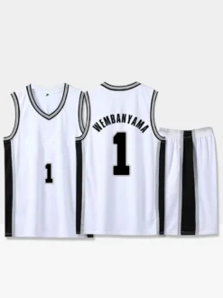 Maillot de Basketball San Antonio Spurs Numéro 1 WEMBANYAMA Homme 2 Pièces Adulte Enfant