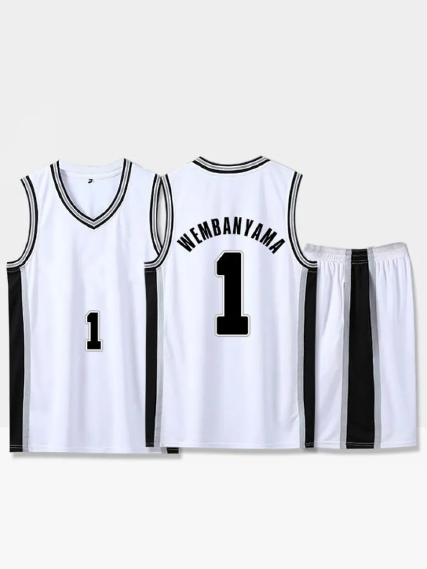 Maillot de Basketball San Antonio Spurs Numéro 1 WEMBANYAMA Homme 2 Pièces Adulte Enfant
