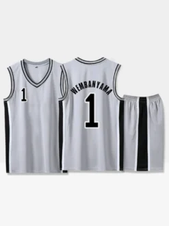 Maillot de Basketball San Antonio Spurs Numéro 1 WEMBANYAMA Homme 2 Pièces Adulte Enfant