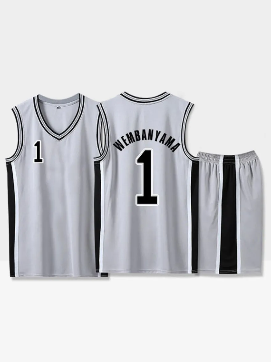 Maillot de Basketball San Antonio Spurs Numéro 1 WEMBANYAMA Homme 2 Pièces Adulte Enfant