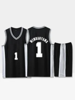 Maillot de Basketball San Antonio Spurs Numéro 1 WEMBANYAMA Homme 2 Pièces Adulte Enfant