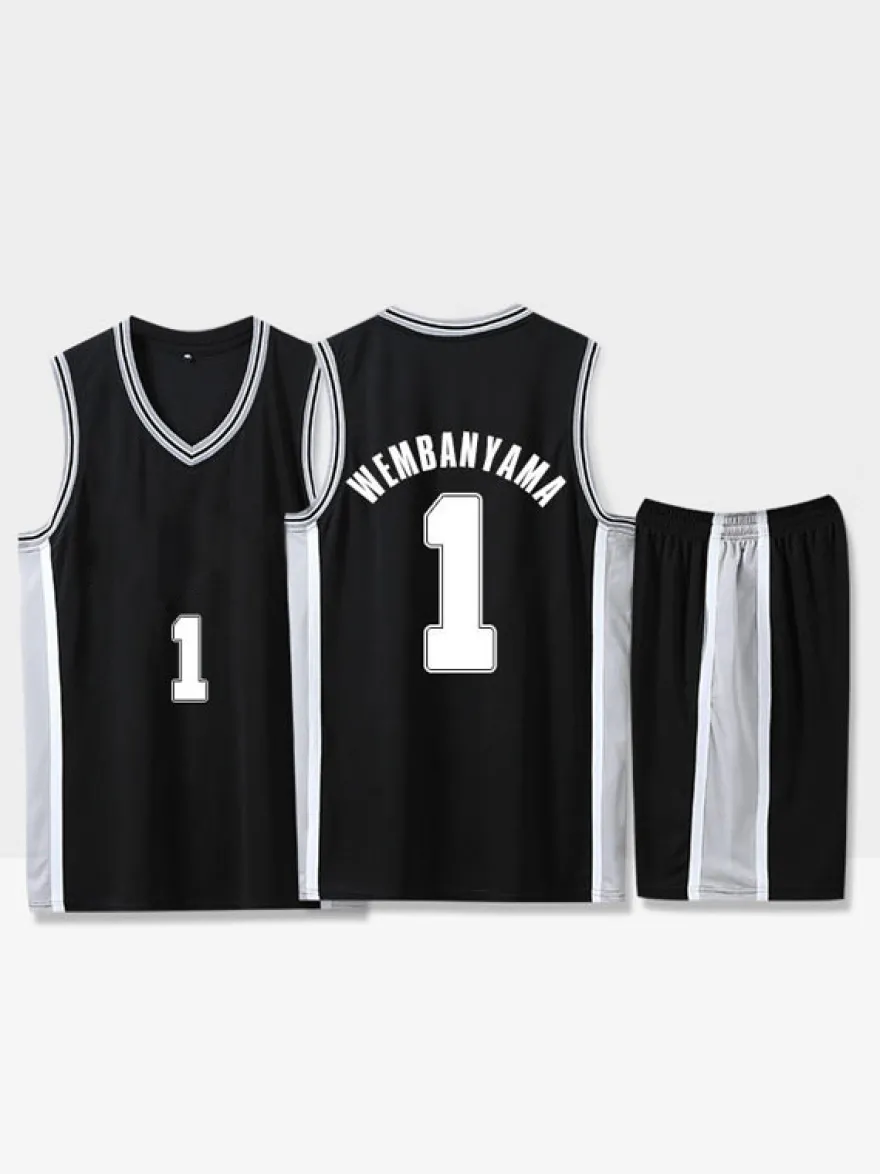 Maillot de Basketball San Antonio Spurs Numéro 1 WEMBANYAMA Homme 2 Pièces Adulte Enfant
