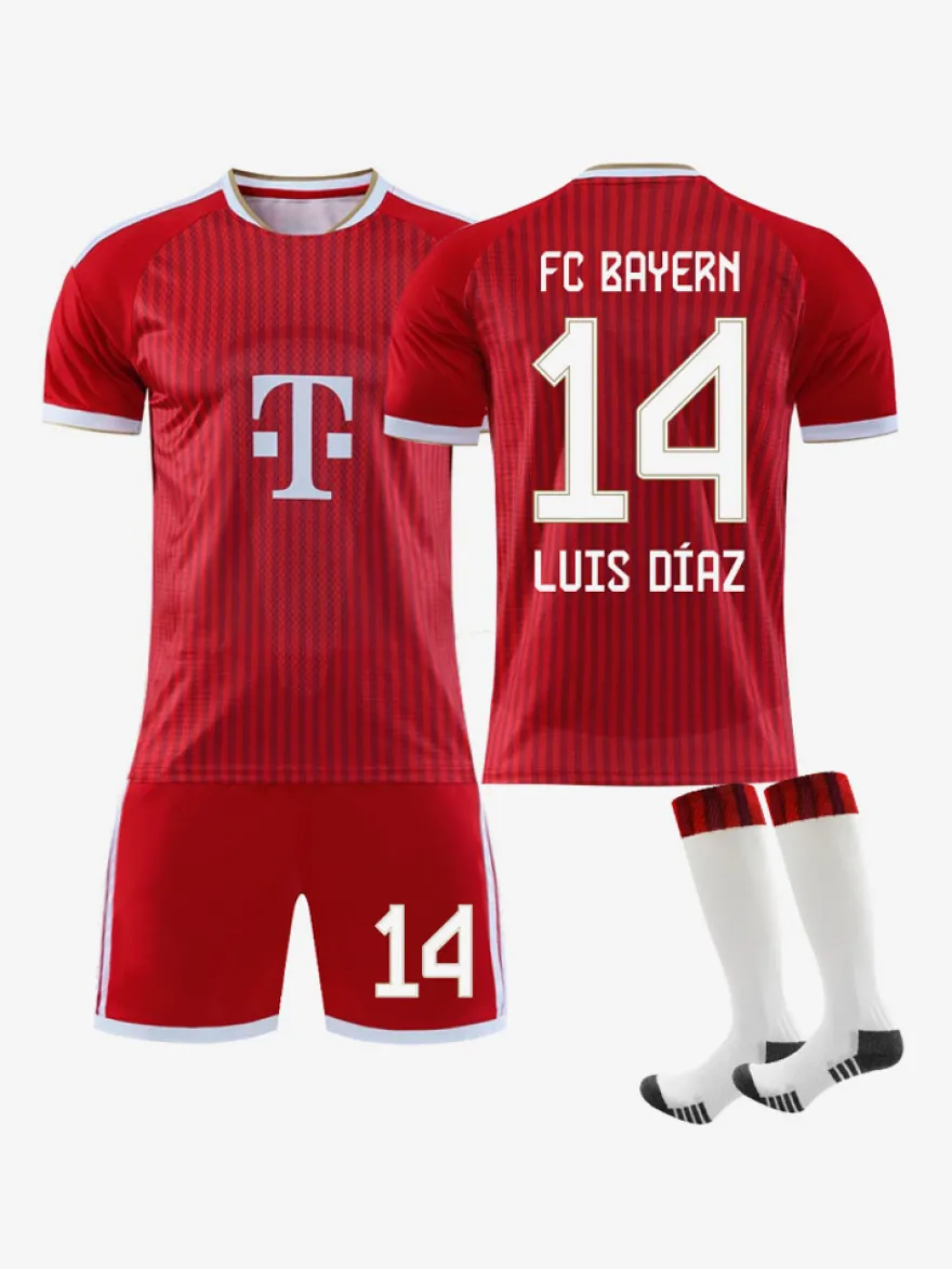 Maillot de football domicile rouge FCB 26/27 n° 17 Olise n° 1 Neuer tenue de sport 3 pièces