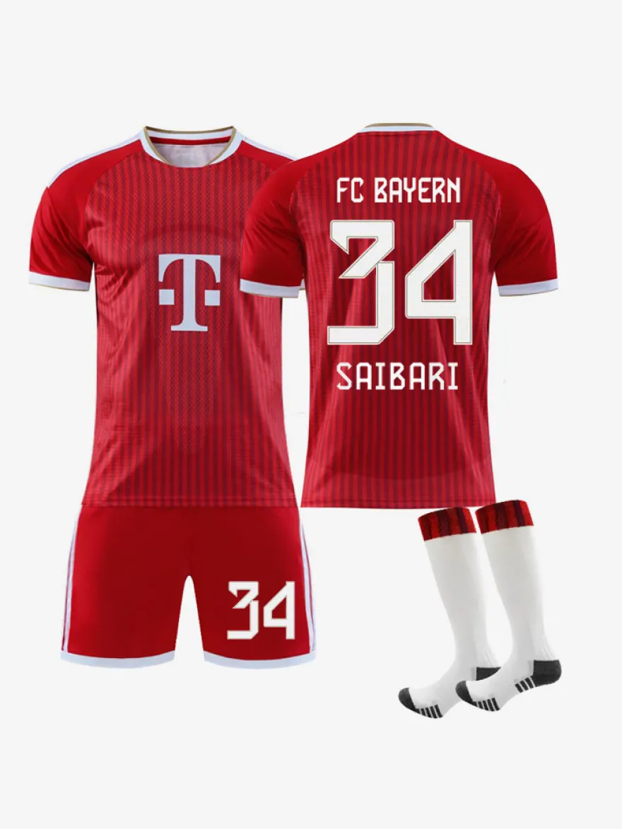 Maillot de football domicile rouge FCB 26/27 n° 17 Olise n° 1 Neuer tenue de sport 3 pièces