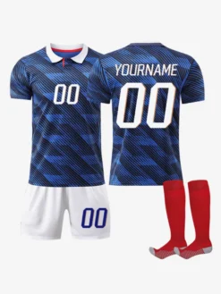 Maillot domicile bleu à manches courtes de l'équipe de France 2026 ensemble personnalisé 3 pièces pour adultes et enfants