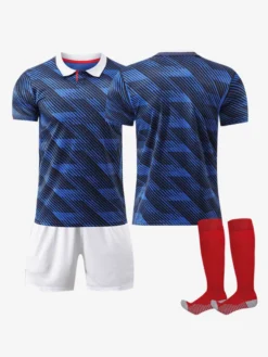 Maillot domicile bleu à manches courtes de l'équipe de France 2026 ensemble personnalisé 3 pièces pour adultes et enfants