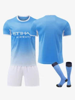 Maillot domicile bleu 26/27 personnalisé ensemble 3 pièces à manches courtes pour adultes et enfants