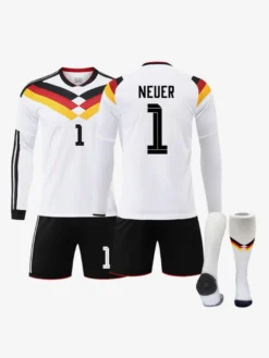 Maillot domicile de l'équipe d'Allemagne de football 2026 manches longues ensemble 3 pièces pour adultes et enfants (n° 17 Wirtz n° 10 Musiala).