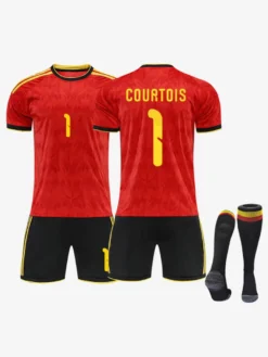 Maillot domicile de l'équipe nationale belge de football 2026 n° 7 De Bruyne n° 1 Courtois manches courtes tenue de sport 3 pièces pour adultes et enfants