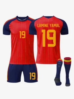 Maillot domicile de l'équipe nationale espagnole 2026 n° 19 Yamal et n° 20 Pedri ensemble 3 pièces pour adultes et enfants