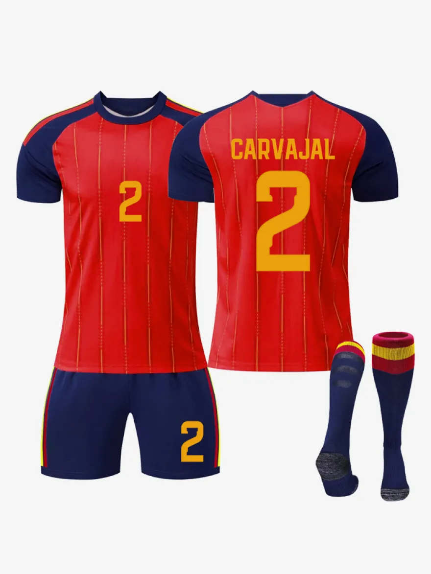 Maillot domicile de l'équipe nationale espagnole 2026 n° 19 Yamal et n° 20 Pedri ensemble 3 pièces pour adultes et enfants