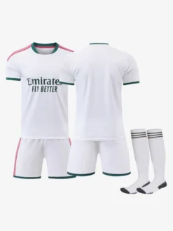 Maillot domicile 26/27 du club de football ensemble 3 pièces personnalisé blanc à manches courtes pour adultes et enfants