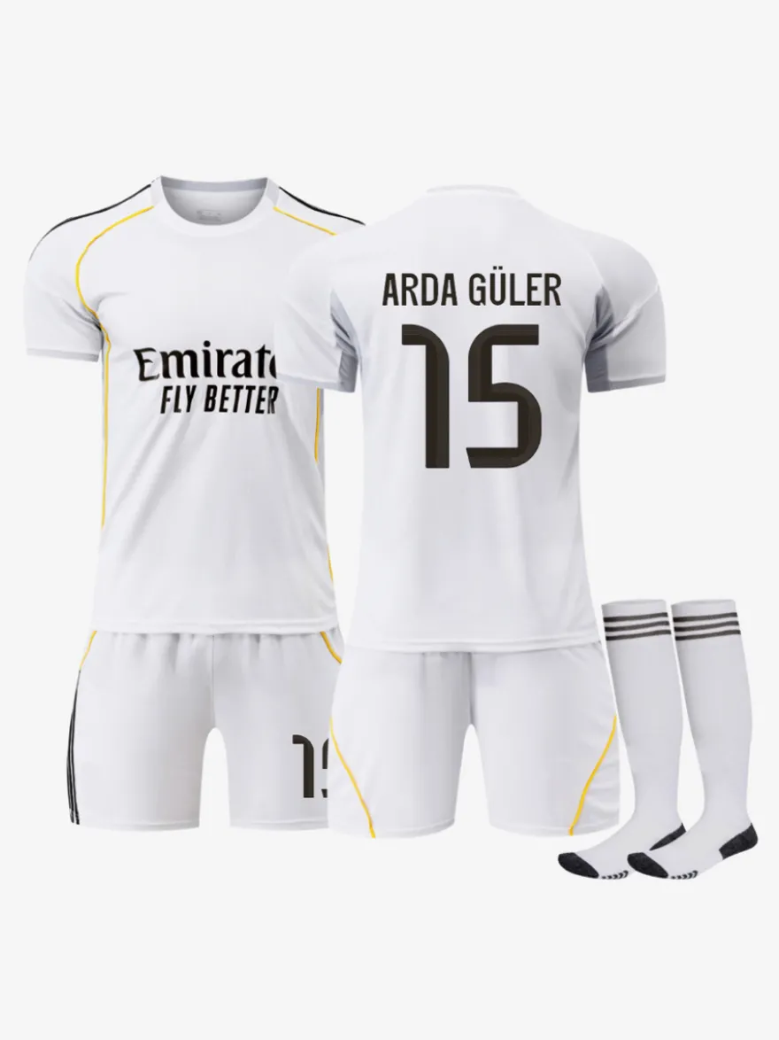25/26 Maillot Domicile du Club de Football No.1 Courtois No.7 VINI JR No.9 Mbappé No.8 Valverde No.10 Modrić Ensemble 3 Pièces
