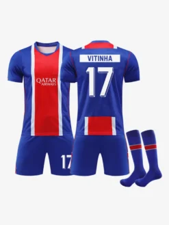 Maillot domicile du PSG Ligue des Champions 26/27 n° 14 DOUE n° 17 VITINHA n° 10 DEMBELE kit 3 pièces pour adultes et enfants