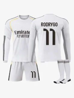 Maillot domicile manches longues 25/26 du club de football n° 10 Mbappé n° 7 Vini. JR ensemble 3 pièces