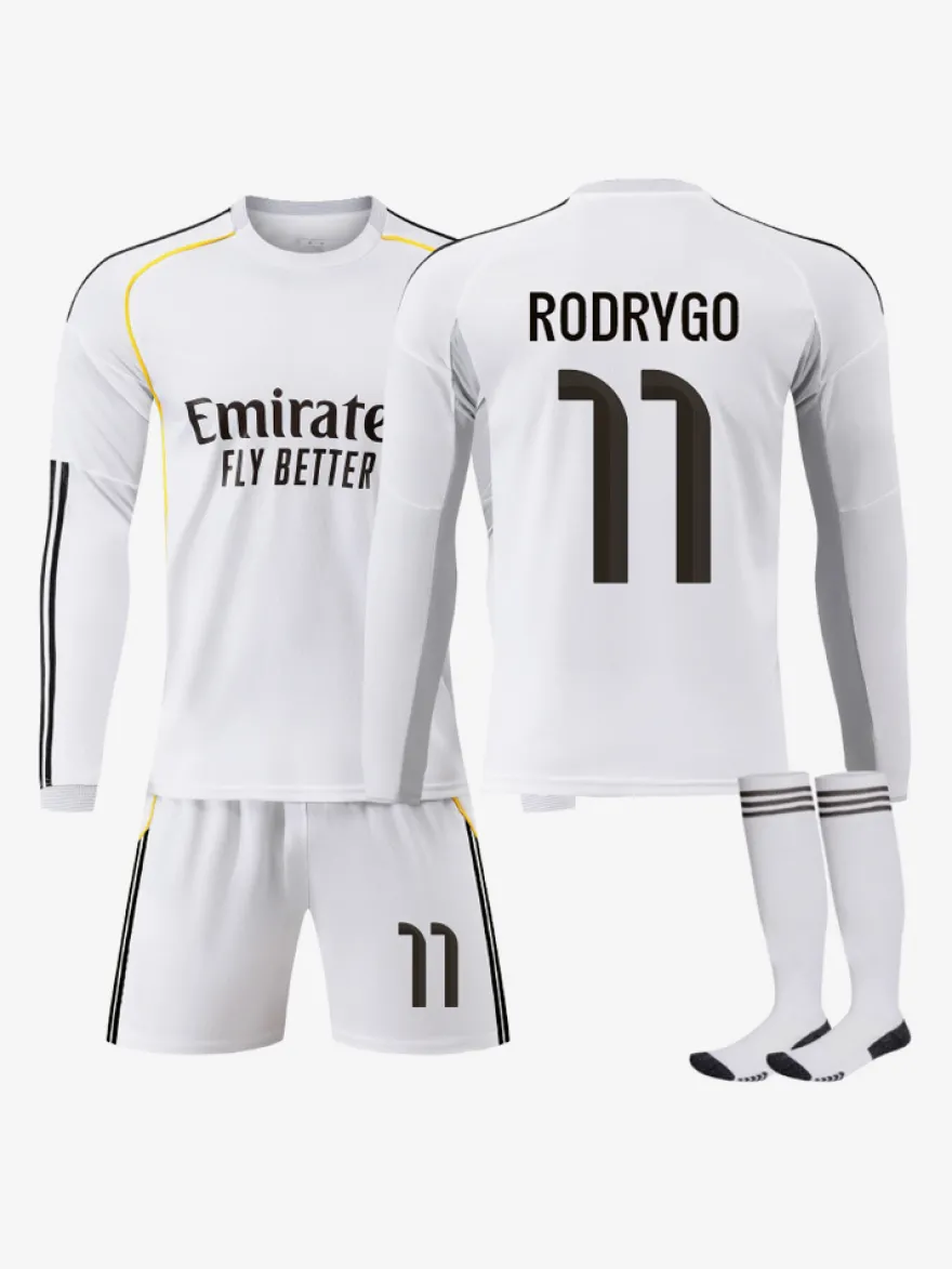 Maillot domicile manches longues 25/26 du club de football n° 10 Mbappé n° 7 Vini. JR ensemble 3 pièces