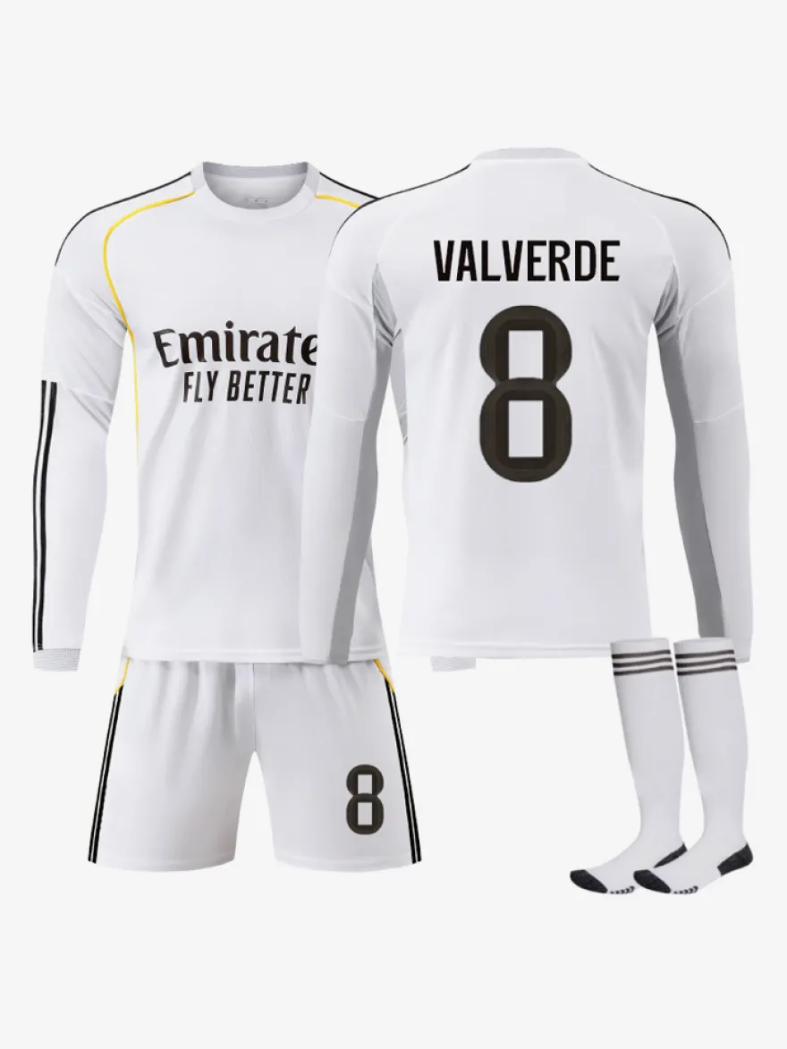 Maillot domicile manches longues 25/26 du club de football n° 10 Mbappé n° 7 Vini. JR ensemble 3 pièces