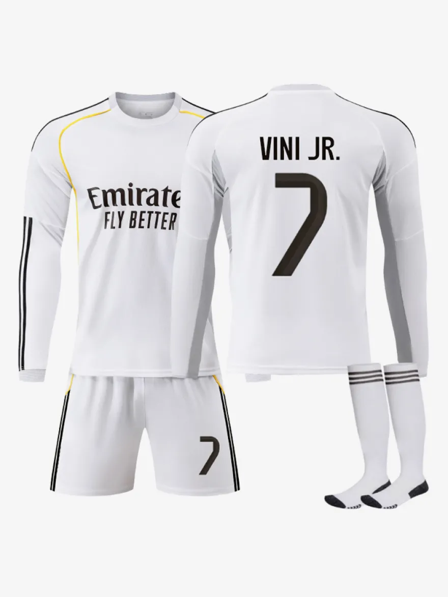 Maillot domicile manches longues 25/26 du club de football n° 10 Mbappé n° 7 Vini. JR ensemble 3 pièces