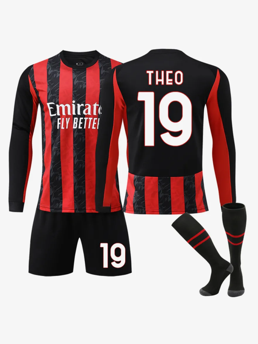 Maillot domicile à manches longues rayé rouge et noir 25/26 du club de football 14 Modrić ensemble 3 pièces