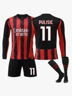 Maillot domicile à manches longues rayé rouge et noir 25/26 du club de football 14 Modrić ensemble 3 pièces