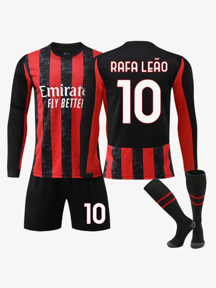 Maillot domicile à manches longues rayé rouge et noir 25/26 du club de football 14 Modrić ensemble 3 pièces