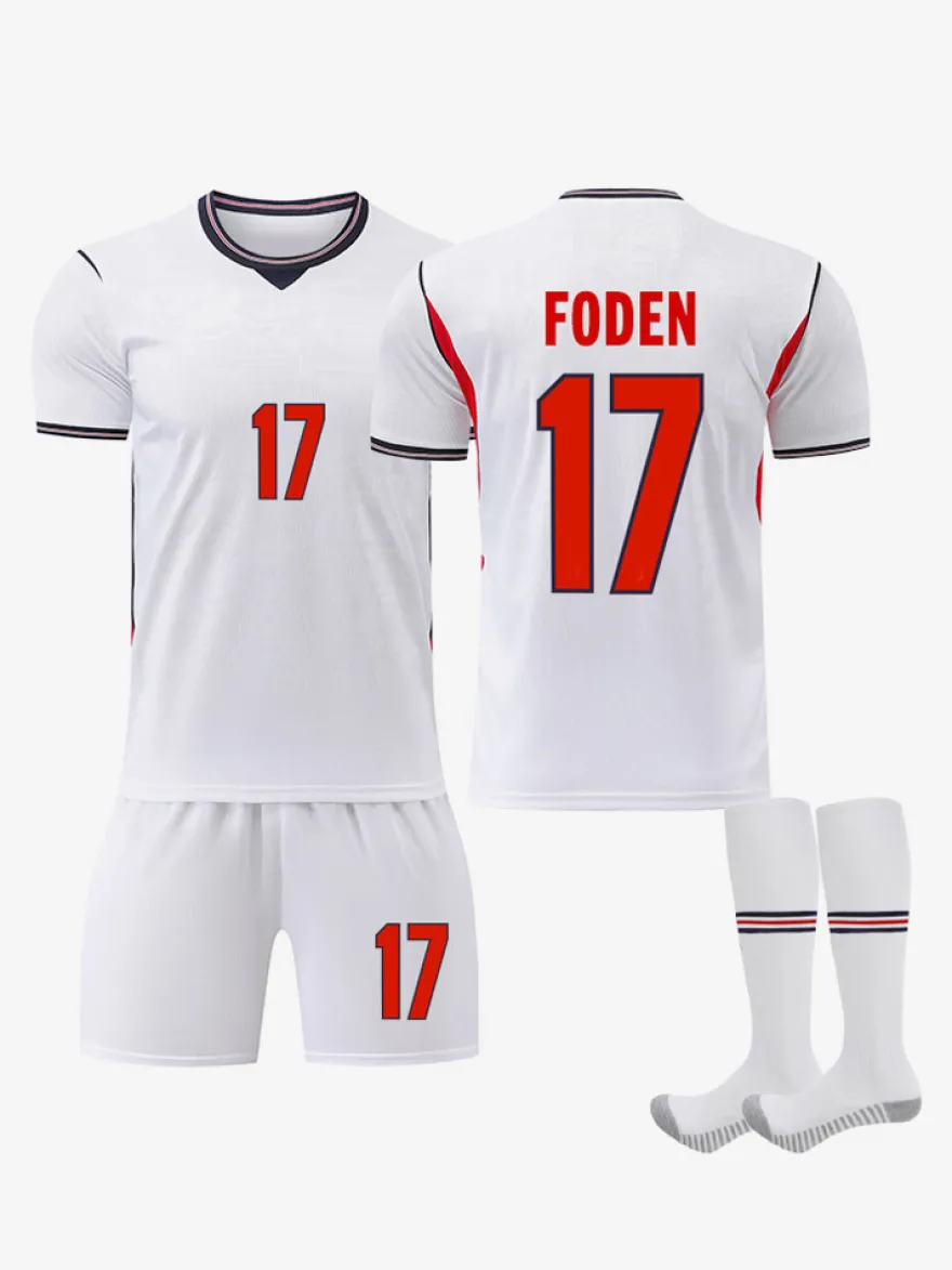 Maillot domicile 3 pièces de l'équipe d'Angleterre de football 2026 n° 9 Kane et n° 4 Rice pour adultes et enfants