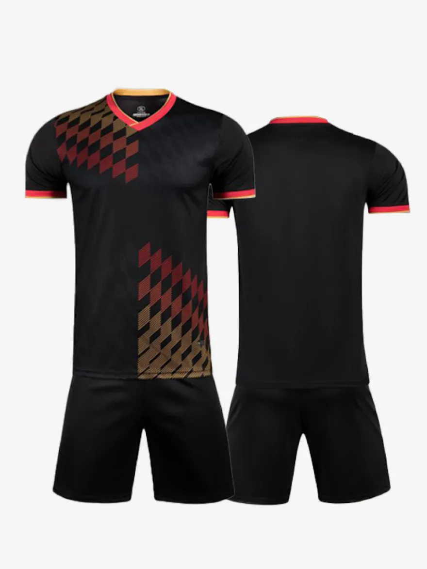 Maillot Football Flocage Logo Personnalisé 2 Pièces Homme Femme Enfant Noir