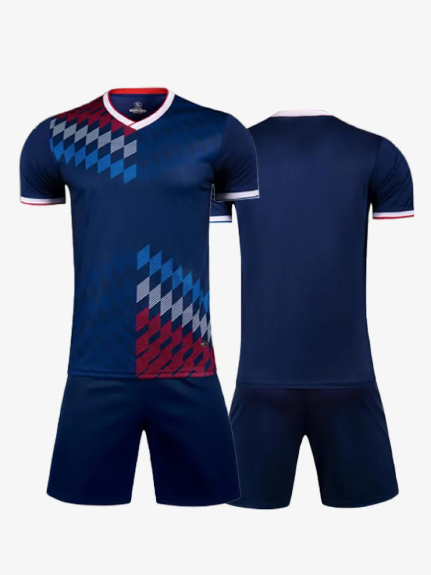 Maillot Football Flocage Logo Personnalisé 2 Pièces Homme Femme Enfant Noir
