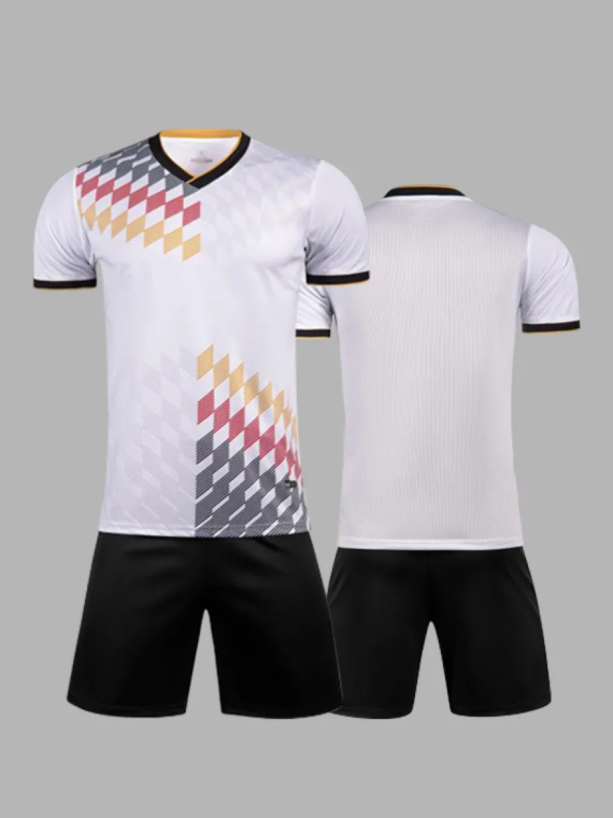 Maillot Football Flocage Logo Personnalisé 2 Pièces Homme Femme Enfant Noir