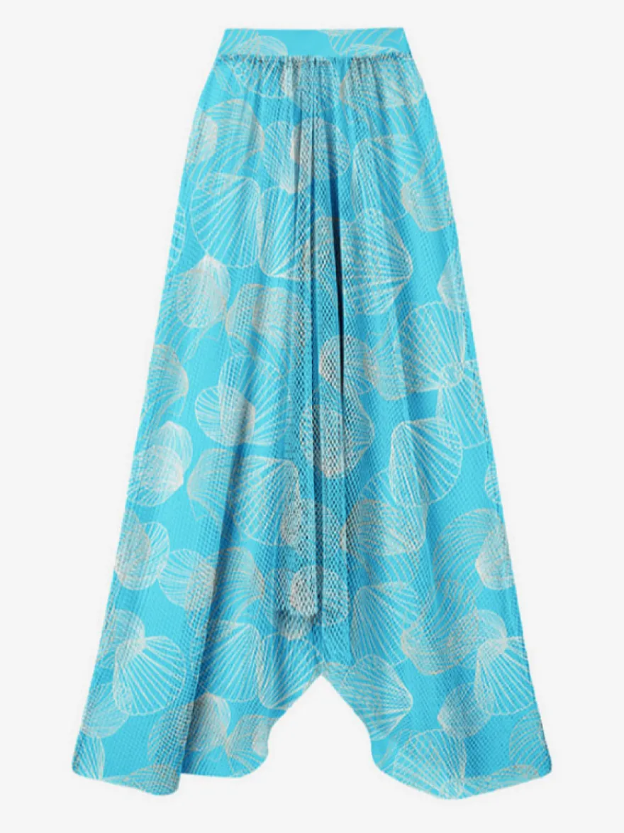 Maillots de bain bleus chics à lacets col en V manches longues bouffantes