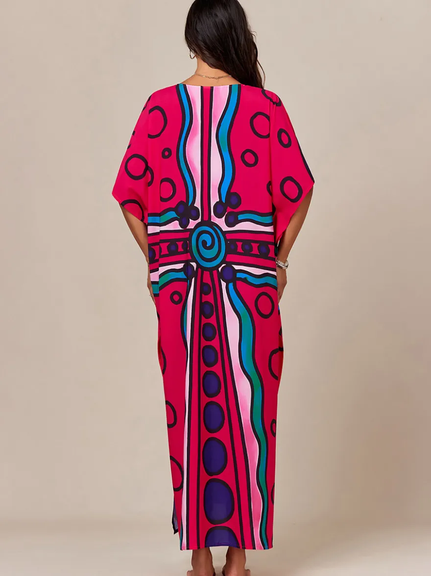Maillots de bain de plage oversize à manches courtes et col en V style athlétique bleu foncé
