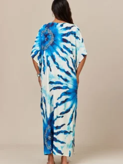 Maillots de bain de plage oversize à manches courtes et col en V style athlétique bleu foncé