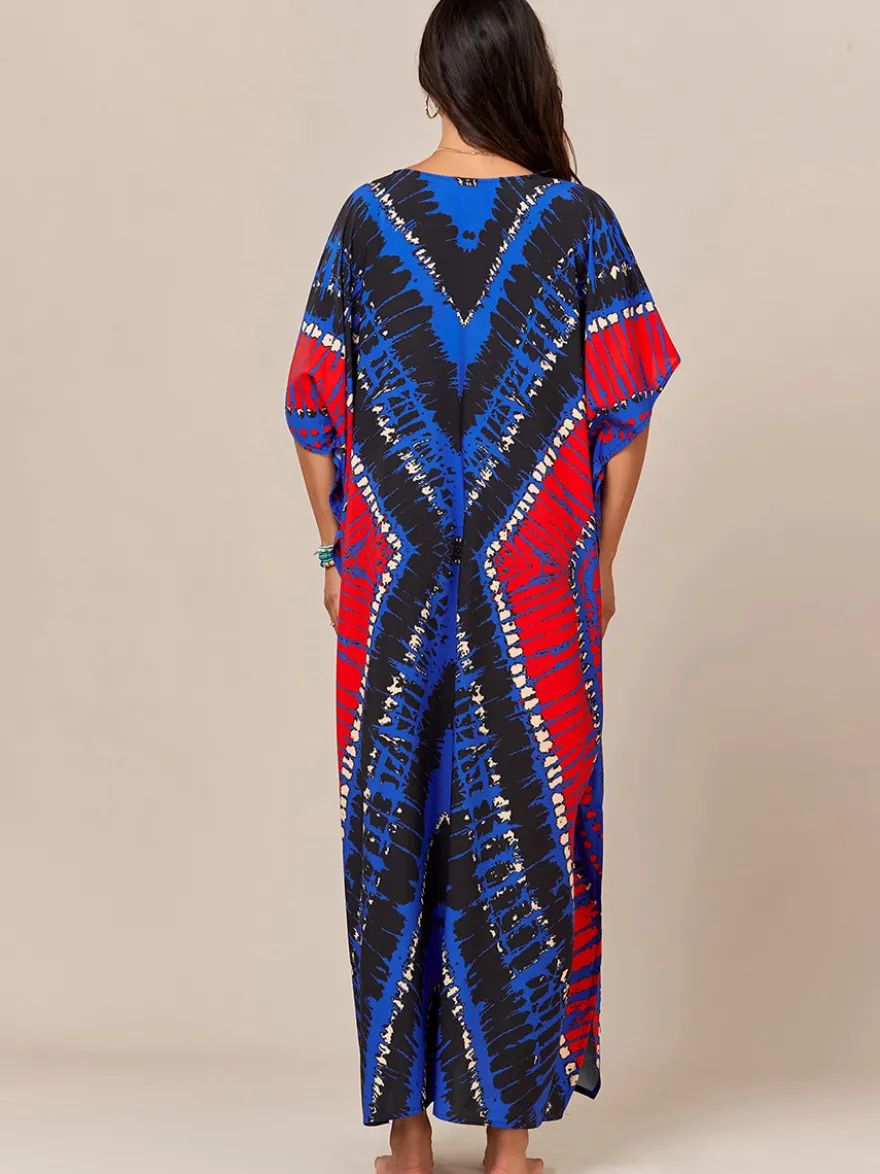Maillots de bain de plage oversize à manches courtes et col en V style athlétique bleu foncé