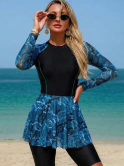 Maillots de bain une pièce pour femmes bleu marine foncé imprimé col rond maillots de bain d'été sexy