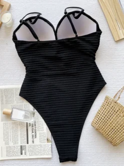Maillots de bain une pièce pour femmes jaunes à bretelles découpées et décolleté croisé parfaits pour la plage et l'été