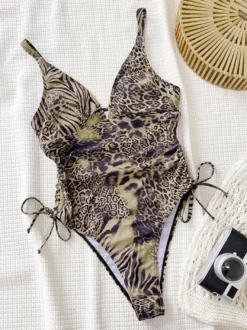 Maillots de bain une pièce pour femmes imprimé léopard bretelles découpées maillots de bain d'été pour la plage