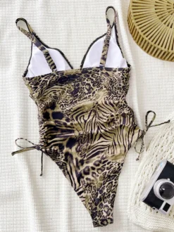 Maillots de bain une pièce pour femmes imprimé léopard bretelles découpées maillots de bain d'été pour la plage