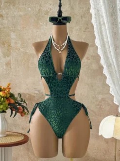Maillots de bain une pièce pour femmes bleus col en V sexy été