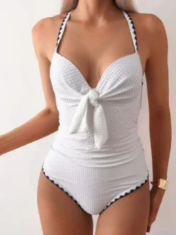 Maillots de bain une pièce pour femmes nœuds blancs maillots de bain d'été pour la plage