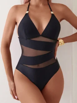 Maillots de bain une pièce pour femmes noirs à découpes dos nu asymétriques maillots de bain d'été pour la plage