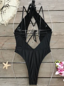 Maillots de bain une pièce pour femmes noirs à découpes dos nu et bretelles croisées parfaits pour l'été et la plage