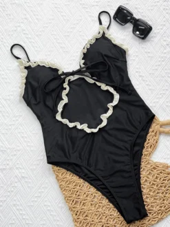 Maillots de bain une pièce pour femmes imprimé léopard bretelles découpées décolleté maillots de bain sexy d'été