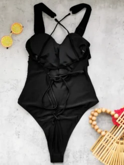 Maillots de bain une pièce pour femmes à fleurs blanches bretelles croisées sur le devant maillots de bain d'été pour la plage
