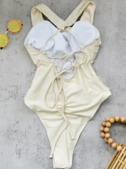 Maillots de bain une pièce pour femmes à fleurs blanches bretelles croisées sur le devant maillots de bain d'été pour la plage