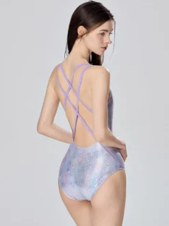 Maillots de bain une pièce pour femmes bretelles argentées décolleté maillots de bain sexy d'été