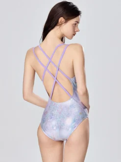 Maillots de bain une pièce pour femmes bretelles argentées décolleté maillots de bain sexy d'été