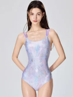 Maillots de bain une pièce pour femmes bretelles argentées décolleté maillots de bain sexy d'été