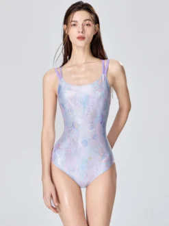 Maillots de bain une pièce pour femmes bretelles argentées décolleté maillots de bain sexy d'été