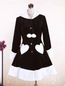 Manateau Lolita Douce noir en Laine avec Manches longues Déguisements Halloween
